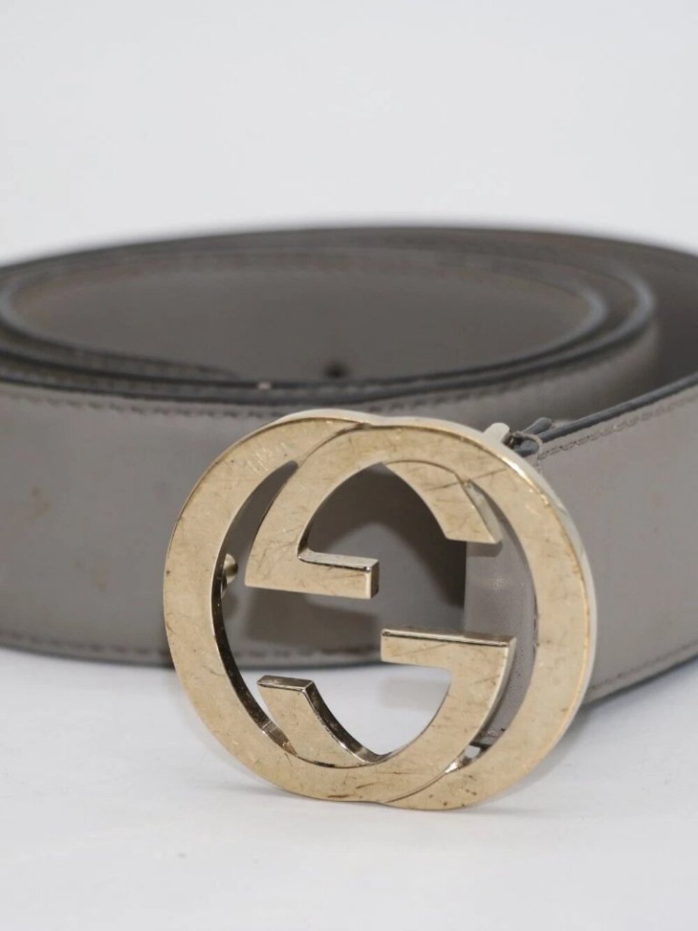 Gucci Interlocking G Leather Belt AP00G Size 75/30 - Gray